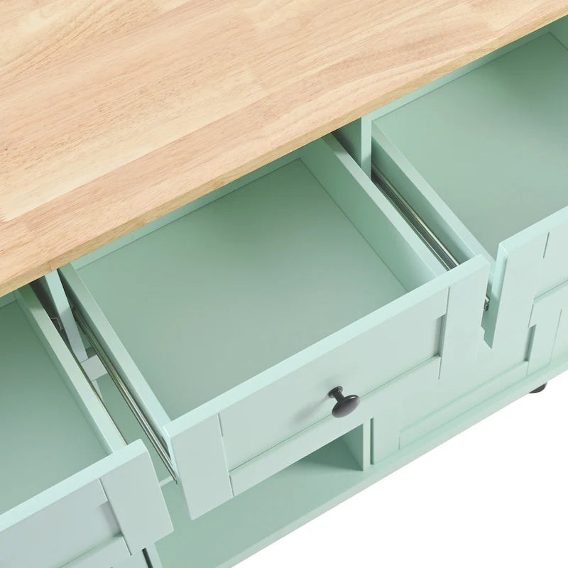 Kitchen Cart with Rubber wood Drop-Leaf Countertop ,Kitchen Island on 5 Wheels with Storage Cabinet and 3 Drawers