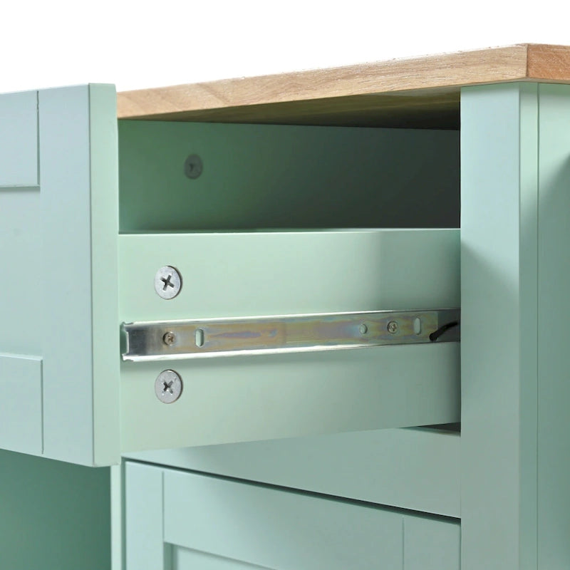 Kitchen Cart with Rubber wood Drop-Leaf Countertop ,Kitchen Island on 5 Wheels with Storage Cabinet and 3 Drawers